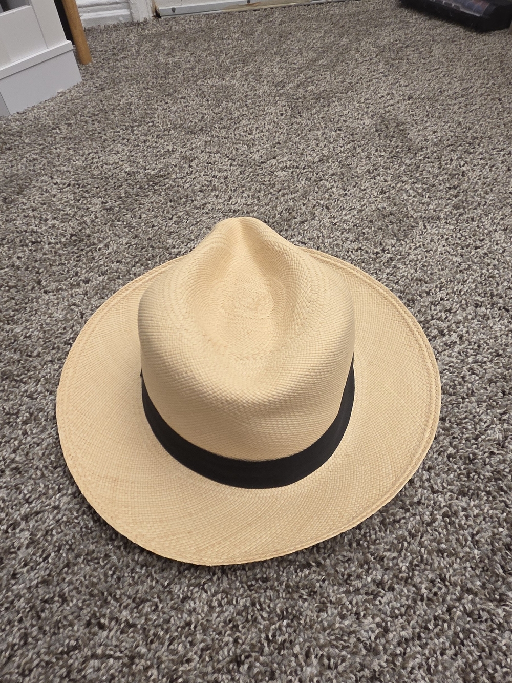 J. Crew Tan Straw Fedora with Black Band